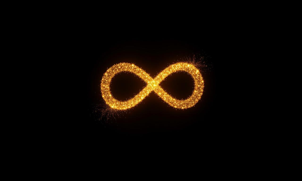 Símbolo do infinito em luz dourada representando foco contínuo